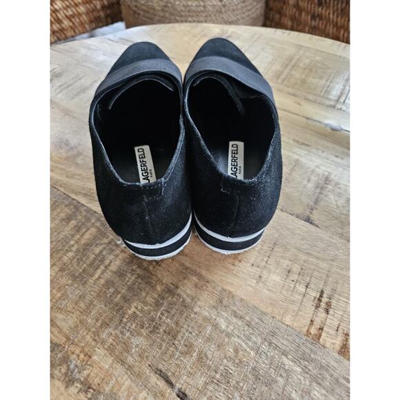 KARL LAGERFELD Kristi Black Leather Almond Toe Slip On Sneakers Shoes Women 6.5 - Picture 5 of 8